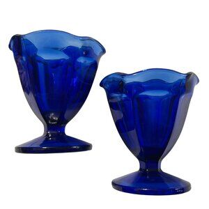 Vintage Anchor hocking Cobalt Blue Depression Glass Ice Cream/Dessert Cups